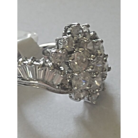 Italian 925 Sterling Silver Women's Ring with Cluster & Bar Zirconia -  Size 5 - Picture 2 of 6